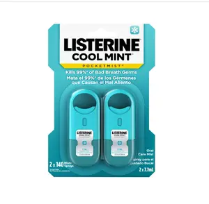 Listerine Cool Mint Pocketmist, Oral Care Mist for Fresh Breath, Non-Aerosol Sugar-Free Bad Breath Refresher Spray, Portable, Cool Mint Flavor, 2 x 7.7 mL