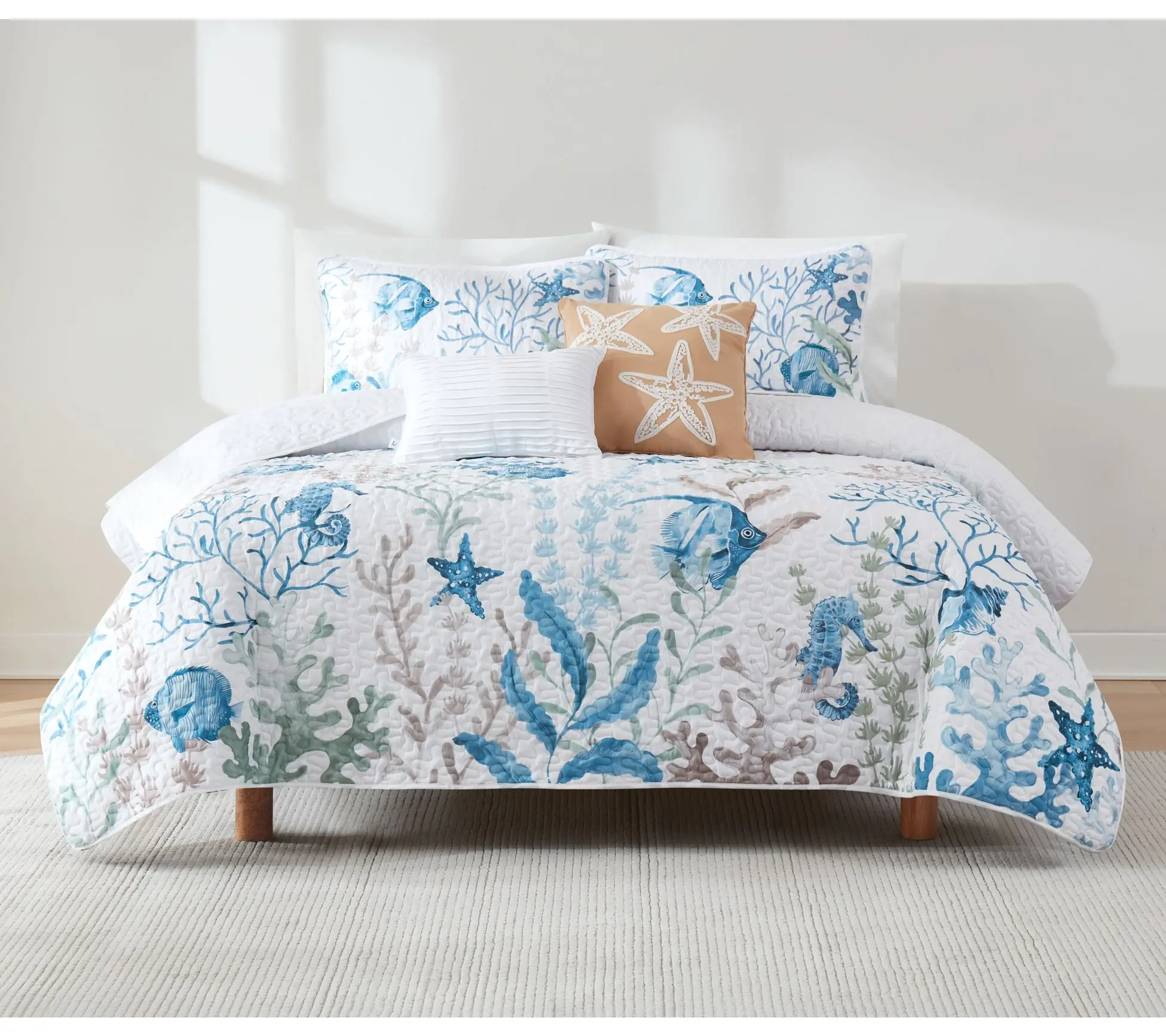 Lush Decor Oceana Watercolor Sea Life Quilt 5PcSet King/Cal K