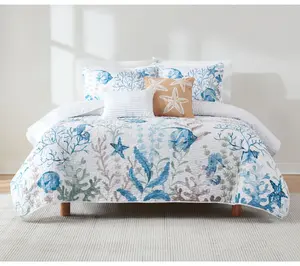 Lush Decor Oceana Watercolor Sea Life Quilt 5PcSet Full/Queen
