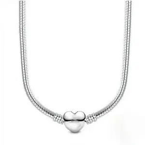 Aesthetic 925 Silver Snake Chain Necklace, Secure Ball Clasp Beads Charms Chocker Necklace for Women Wedding Jewelry Gift for Couple Fit Daily Wear