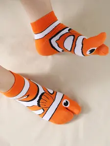 Funny Cartoon Clownfish Two-Toe Socks, Summer Thin Couple Toe Socks, Spring Summer Mid-Short Tube Socks, Comfortable Soft Women's Socks