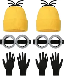 3Pcs Halloween Costume Accessories Adult, Goggles Glasses/Yellow Beanie/Gloves for Men Women Cosplay, Halloween dresses Masks