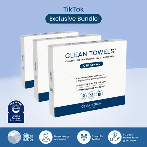Clean Skin Club Clean Towels XL® Travel Packs 100% USDA Biobased Disposable Face Towel Eczema Accepted Dry Wipes TSA Approved 3 Packs 30 Ct Total - Daily