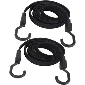 2PK 77 Inch Flat Bungee Cord Heavy Duty Adjustable Long Straps with Hooks for Hand , Camping, , , Bikes, Luggage Rack (Black)