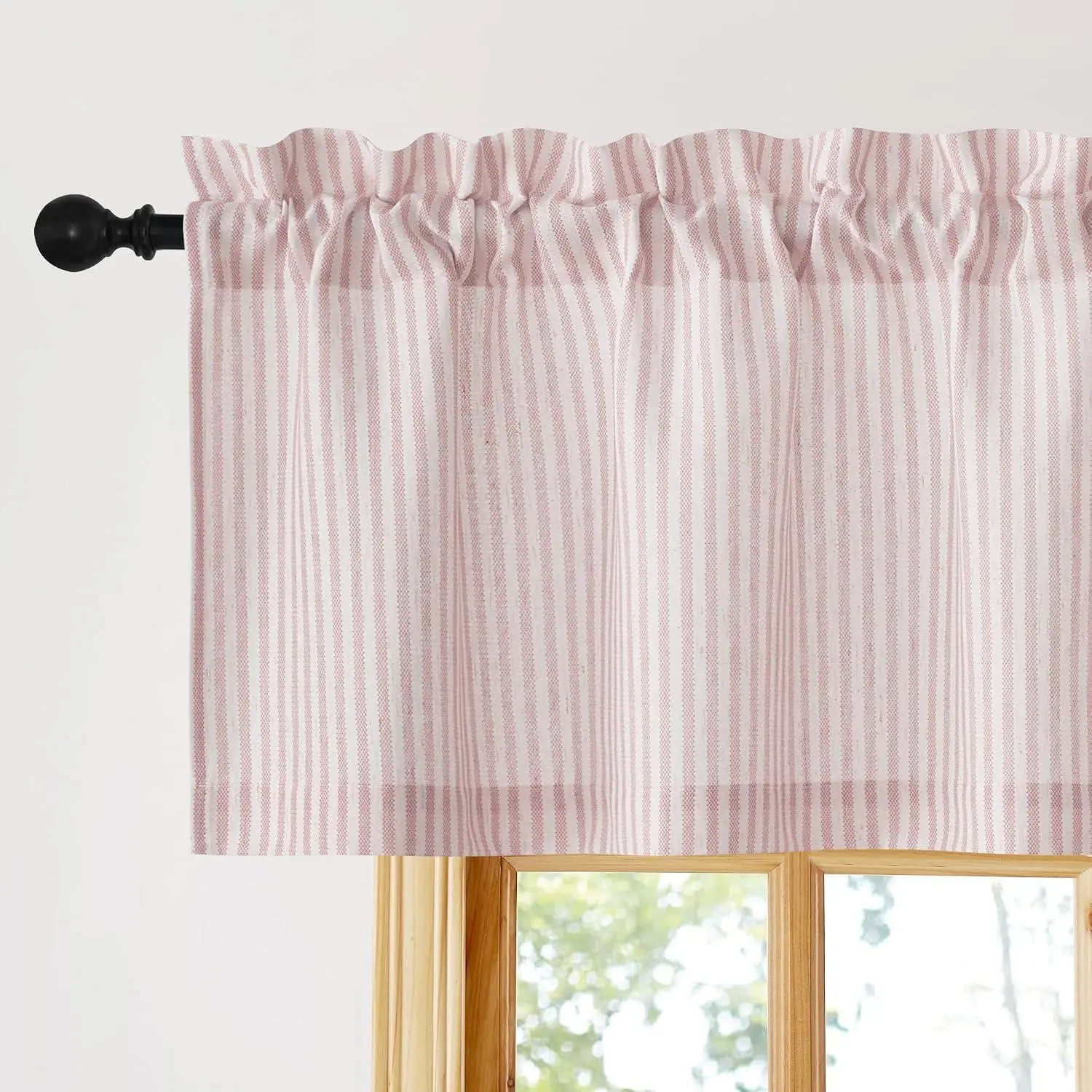 NICETOWN Striped Linen Window Kitchen Valance | Farmhouse Design Window Treatment Decor Curtains Rod Pocket Valances for Kitchen Living Room