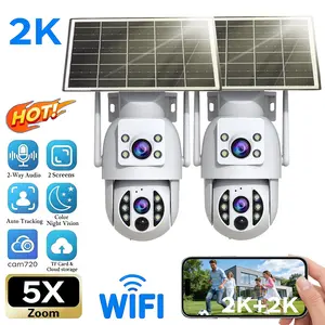 【JOOAN Wireless Solar Dual Lens 2K HD Smart Security Camera】Outdoor And Indoor 360° PTZ Dual Screen, IP66 Waterproof, PIR Human Detection, Color Night Vision, Continuous solar power supply, SD/Cloud Storage (Optional), 2.4G WiFi, Alexa Compatible