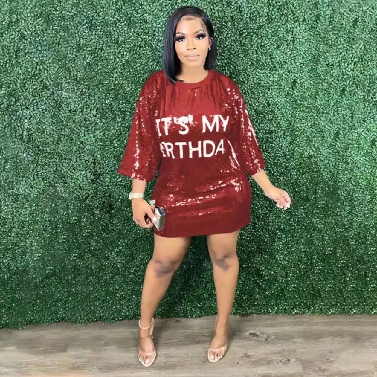 open lace back dress ITS MY BIRTHDAY SEQUIN TSHIRT DRESS main image 0
