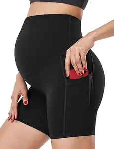 HOFISH Maternity Shorts for Women Over The Belly Pregancy Biker Shorts Workout Active Running Short Pants with Pockets