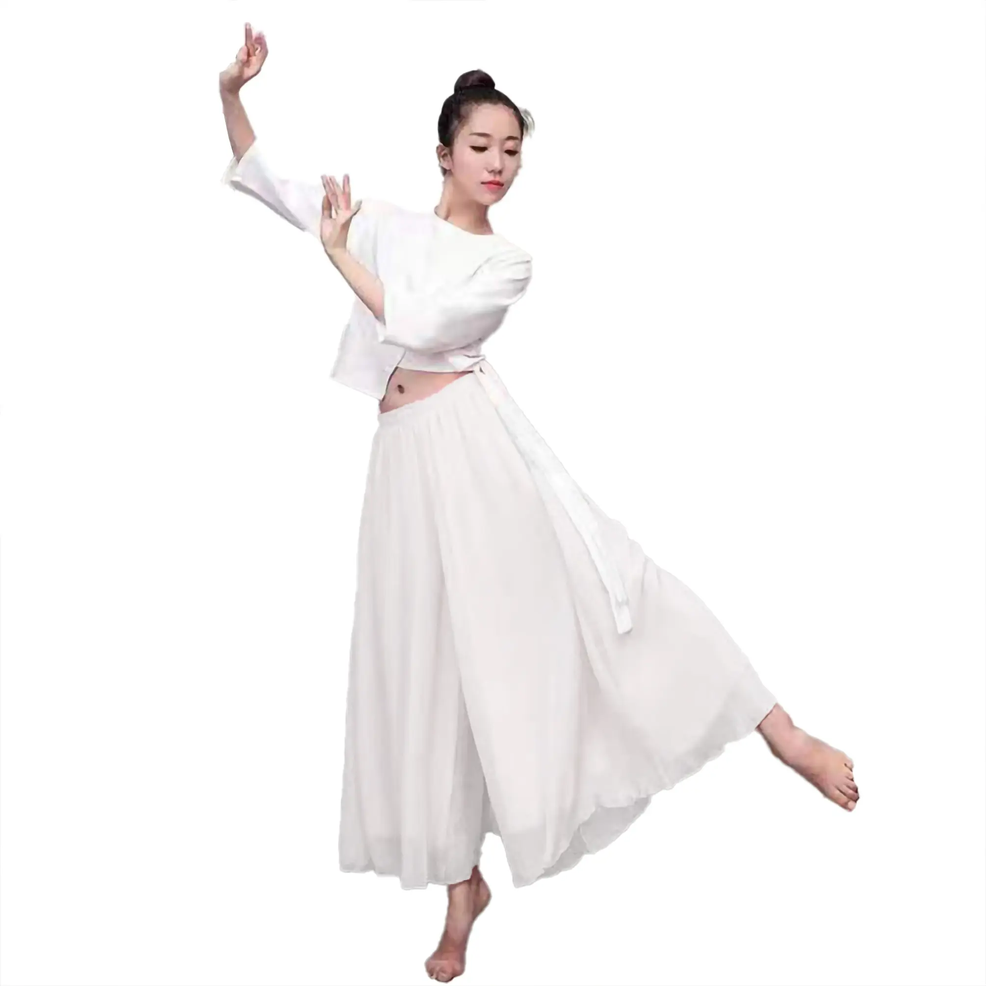 Chifon Women's Wide Leg Pavanna Pants for Yoga, Chinese Traditional or Chinese Classice Dance/ Modern Dance  Practice /Performance - White 21953-NF