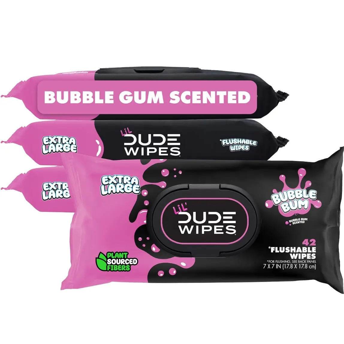 DUDE flushable Wet Wipes - Extra Large, 99% Water, Plant-Based, Hypoallergenic, Bubble Gum Scented, Plastic-Free, Dermatologically Tested, 42 Count Toilet