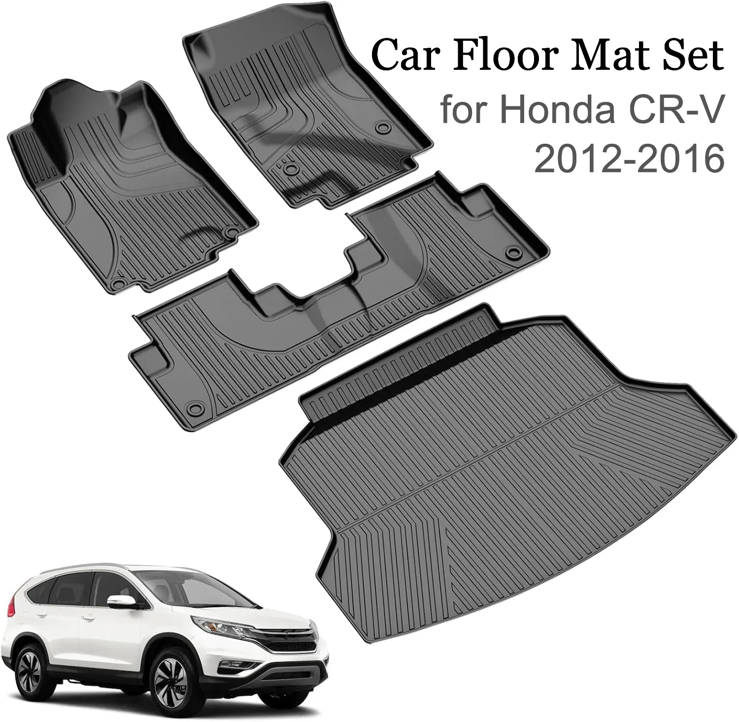 TTX LIGHTING Full Coverage Floor Mat Set & Cargo Liner - 4 Pcs Custom Perfect Fit for Honda CR-V 2012-2016 LX, SE & EX (Not Fit EX-L & Touring), Easy to Install Black Car Interior Essentials, 30-Day Money-Back Guarantee, Trunk Liner Mat, Weatherproof Car