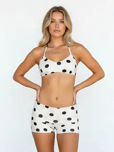 Women's Two-Piece Set Polka Dot Crop Top and Shorts, Summer Casual Fashion, Retro Beach Party, Vacation Wear