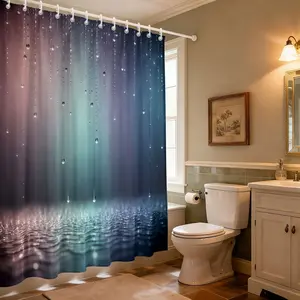 1PC Gradient Water Drop Glitter Shower Curtain with Hooks, 72 Inches Long Bathroom Curtain, Waterproof Bath Accessories Hotel Style - Machine Washable