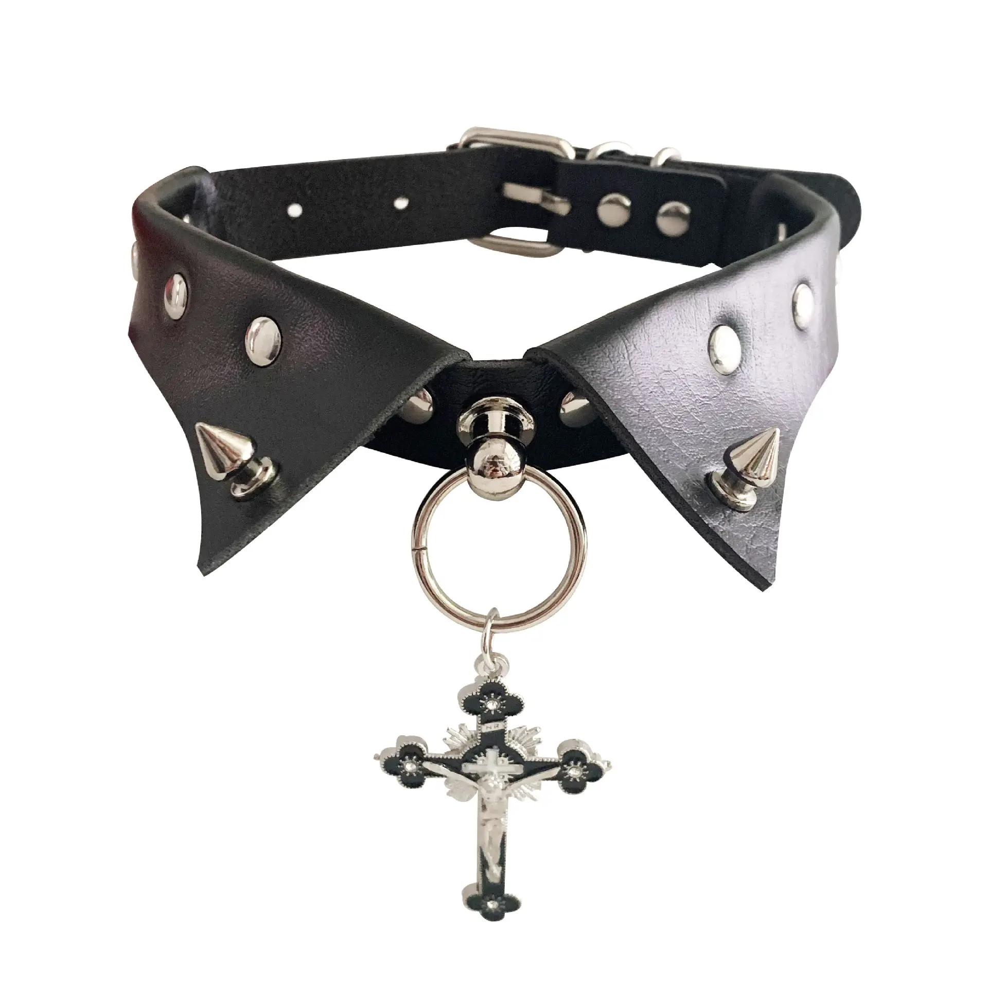 Viral Trend Alt Gothic Y2K Punk Aesthetic Women’s PU Leather Choker Necklace, Spiked Rivet Heavy-Duty Statement Collar, Nickel-Free Adjustable Detachable Leash Set for Music Festival, Cosplay & Streetwear Outfits