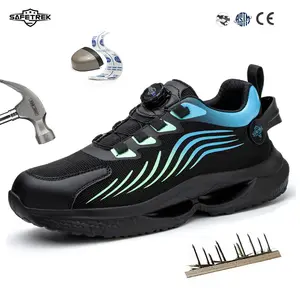 SAFETREK Men's Work Sneakers-Steel Toe Safety Shoes with Elastic Closure,Casual Striped Design,All-SeasonComfort Fit,Durable Non-Slip EVA Sole