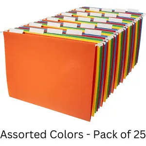 Hanging Organizer File Folder Letter Size Assorted Colors Pack of 25 with 1/5-cut Tab Slots Adjustable Tabs and Removable Inserts for Easy Organization