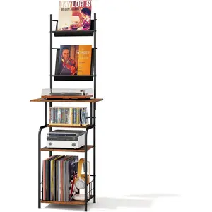 Record Player Stand with Vinyl Storage - 6-Tier Turntable Table with Adjustable , Metal &  Cabinet - Console Organizer Display Shelf for Living Room, Apartment