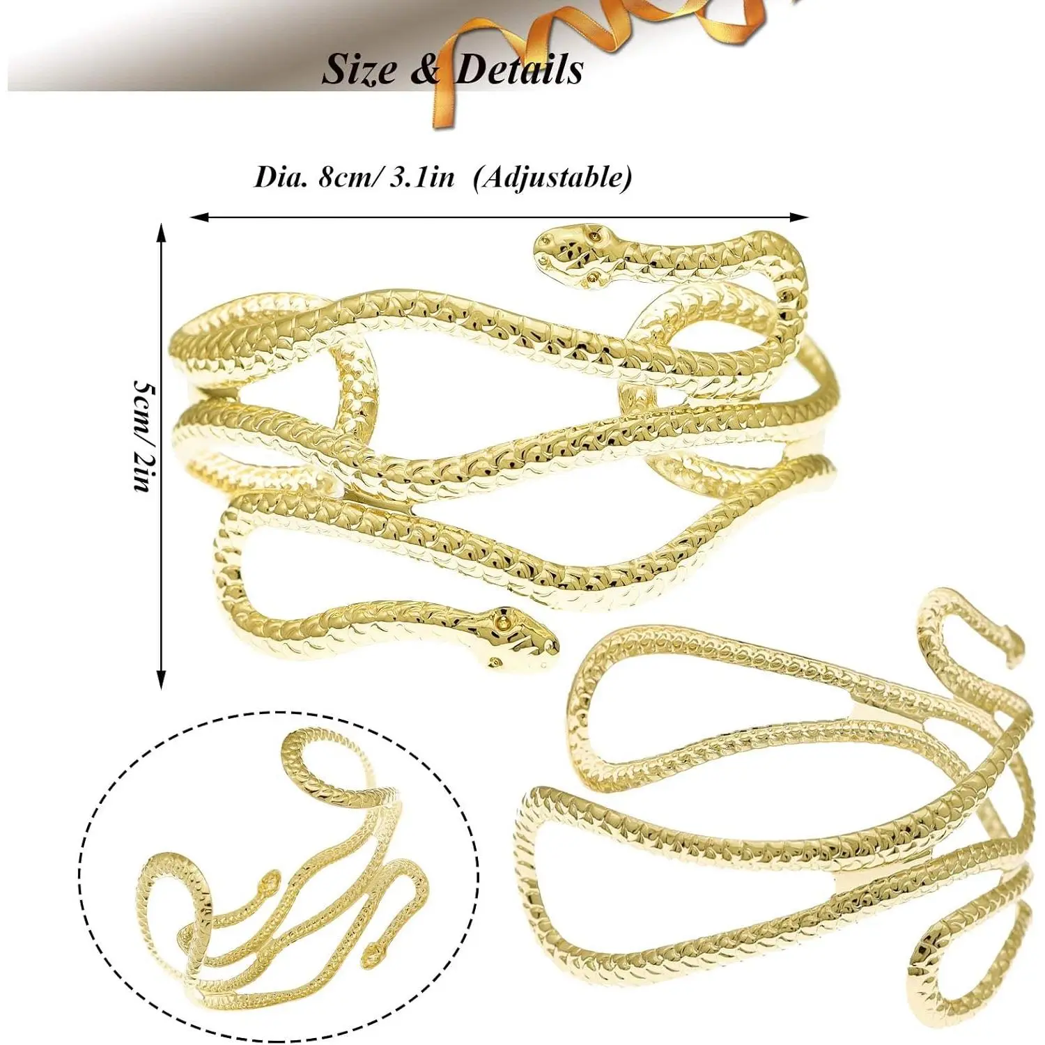 Chic Egypt Cleopatra Swirl Snake Arm Cuff Armlet Armband Open Bangle Bracelet 8cm Polycarbonate