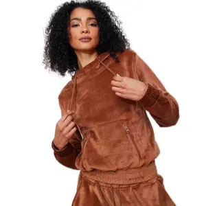 Women's Plus Size 2 pcs Velvet Tracksuit, closed hooded jacket Long Sleeve Sweatsuit