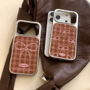 Brown Plaid Bow Phone Case for iPhone 13 14 15 16 17 Pro Max Phone Case Fashion Shockproof Cover