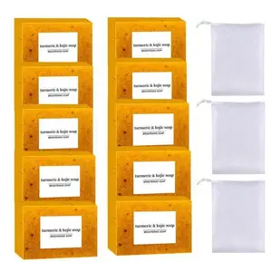 Comfortable Lemon Turmeric Skincare Soap Cleansing Gift Set, 10 Pieces Brightening Face and Body Wash, Moisturizing Care Oil, Daily Skincare Kit