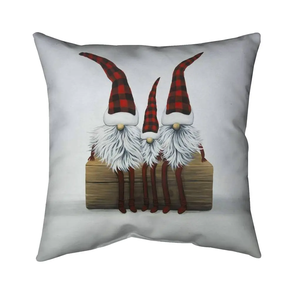 Begin Home Decor 5541-1616-HO19 16 x 16 in. White Rustic Holidays Pillow - Three Christmas Gnomes Decor