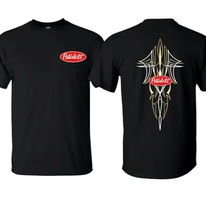 Peterbilt Tribal Logo Tee – Pinstripe Graphic Shirt, Workwear Style, Trucker Gift, Unisex Black Cotton Top, Diesel Culture Wear