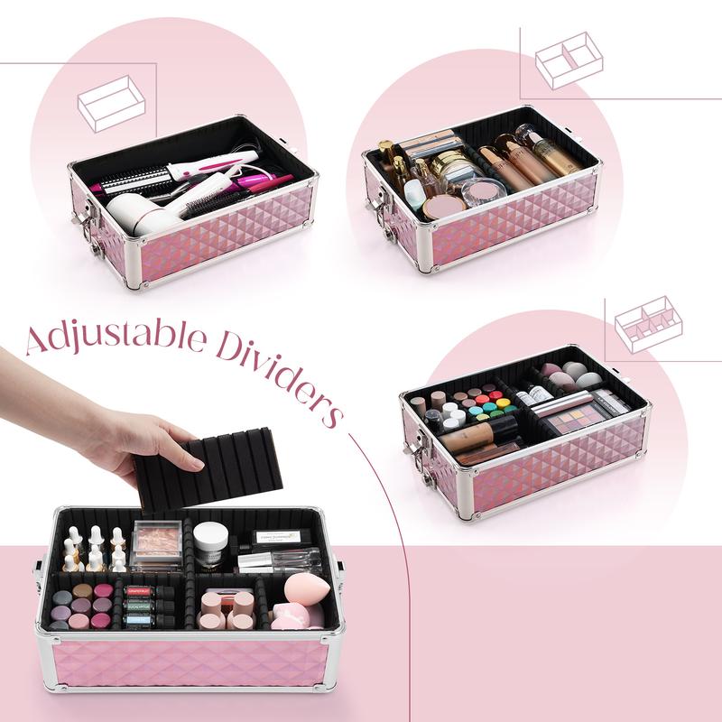 3 in 1 Rolling Makeup Train Case Large Cosmetic Trolley Salon Barber Case for Make Up Hairstylists Nail Tech Aluminum Makeup Trolley Case