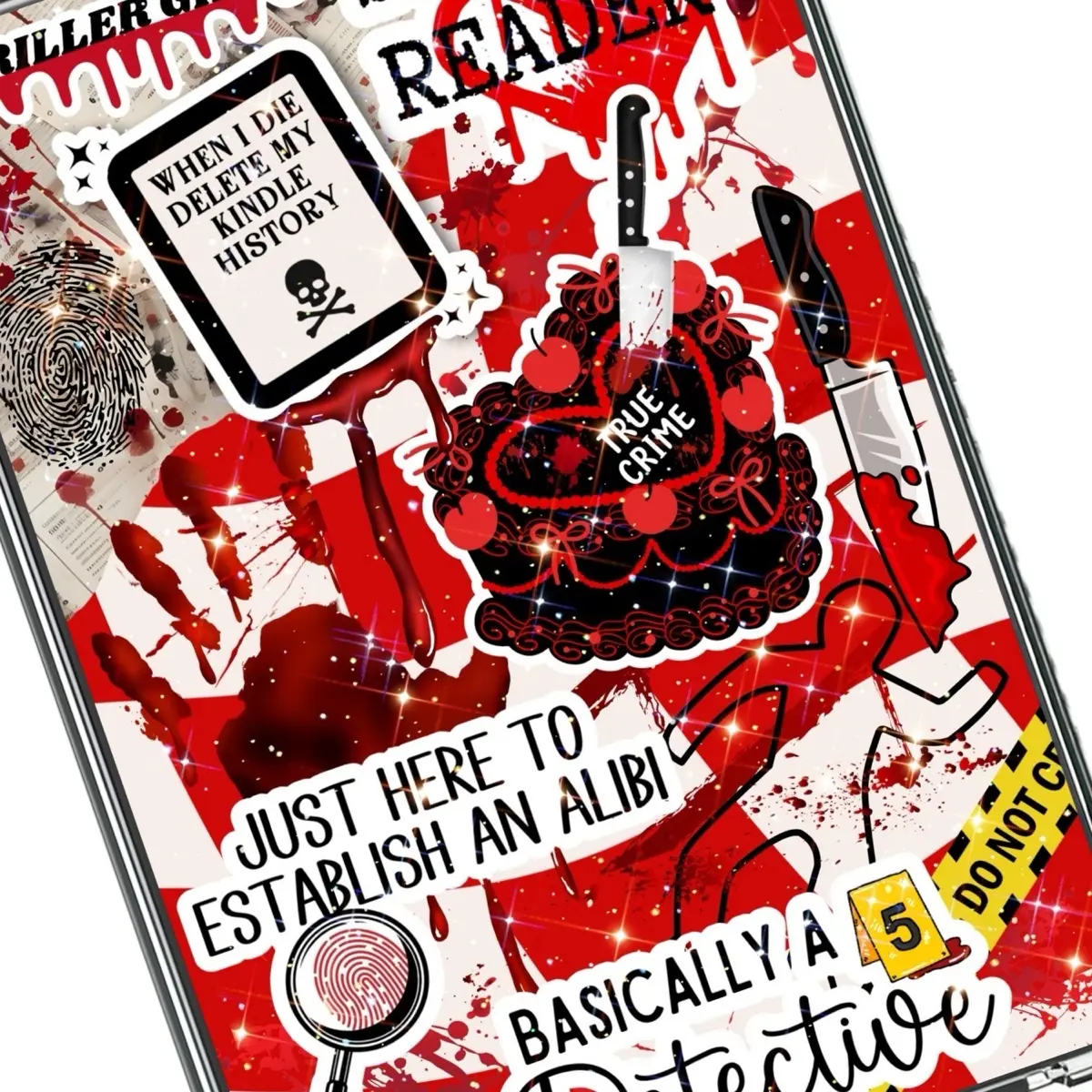 True Crime Reader Holographic Clear Case Insert for Kindle Paperwhite Basic | Book Lover Gift | Bookish Stickers for Kindle | Booktok | Thriller Books | E Reader Aesthetic | True Crime