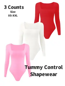 Women's Long Sleeve Seamless Underwear Shapewear Bodysuit, Tummy Control Thong Style, All Season Casual Wear, Moderate Fabric Thickness, Lady Clothes