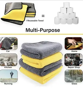 Premium Microfiber Cleaning Cloths - Ultra Thick Dual Sided Car Detailing Towels, Super Absorbent Reusable Lint Free Rag for Home, Kitchen, Glass, Windshield (Yellow & Grey)