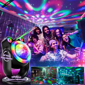 RGB LED Disco Ball with Star Projector, Colorful Ambient Mode, Sound Sync Strobe, Laser Night Light, DJ Party Supply for Home Decor, Holiday Events, Room Ambiance Projection Lamp