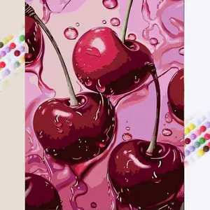 1pcs 5D DIY diamond painting kit, 5D diamond art set, DIY decoration, cherry, water droplet, pink diamond painting kit full round drill DIY, mosaic, diamond art, DIY art home decor, Diamond Art Tools, suitable for Halloween and Christmas.