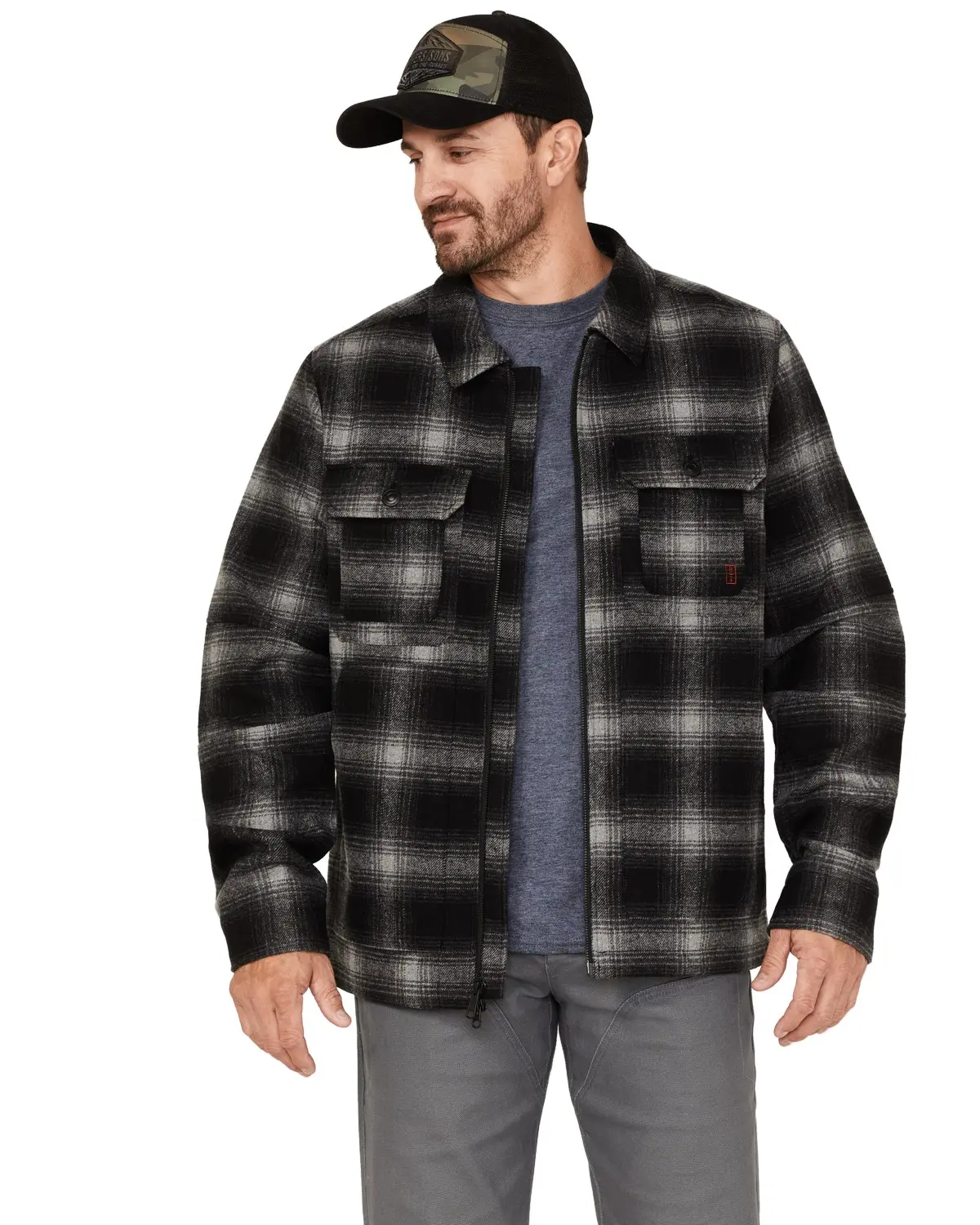 Brothers And Sons Men's Men'S Wool Full Zip Plaid Print Jacket - Basfa22o11-Blk