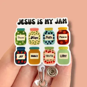 Glitter My Badge Jesus is my jam badge reel for nurse and hospital workers. Badge clip Badge pull - Retractable swivel clip with a 360 rotation. Great gift for coworkers. Funny badge reels