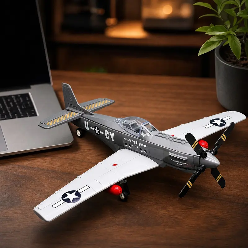 P-51 Mustang Fighter Building Blocks, 258 PCS WWII Propeller Aircraft Model Kit Building Set with Rotating Propeller & Cockpit, STEM Military Aviation Construction Toy for Kids Aged 6+, Compatible with Major Brands Building Bricks, DIY Building Model