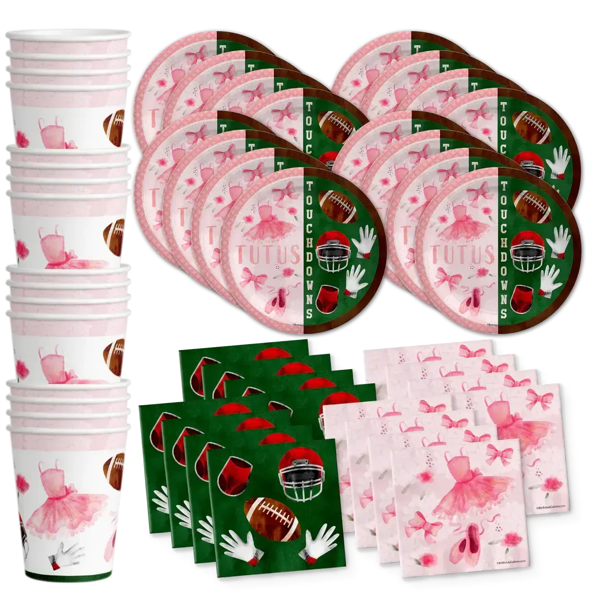 Birthday Galore Tutus or Touchdowns Gender Reveal Party Tableware Kit For 16 Guests