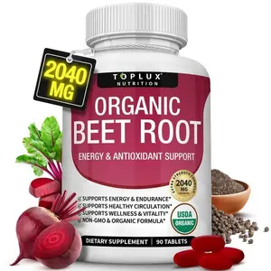 Toplux Nutrition Organic Beet Root Supplement 2040mg Nitric Oxide Boost with Black Pepper for Absorption USA Made Quality