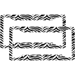 2 Sets Zebra Print Premium License Plate Holder - Car Truck SUV Front and Rear Bracket for Enhanced Night Vision 4 Holes ﻿
