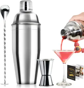 24oz Cocktail Shaker Bar Set - Professional Margarita Mixer Drink Shaker and Measuring Jigger & Mixing Spoon Set - Professional Stainless Steel Bar Tools Built-in Bartender Strainer for Martini Kit Utensils
