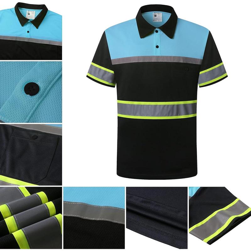Safety Shirts for Men,High Reflective Men Polo Shirts with Pocket,Short Sleeve Workwear Breathable
