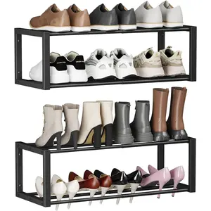 Hanging shoe organizer2 pack wall mounted shoe rack holds 12 pairsspace saving metal wall shoe rackhanging shoe rack shoe holder for small spaceentrywayclosetrvcamperblack