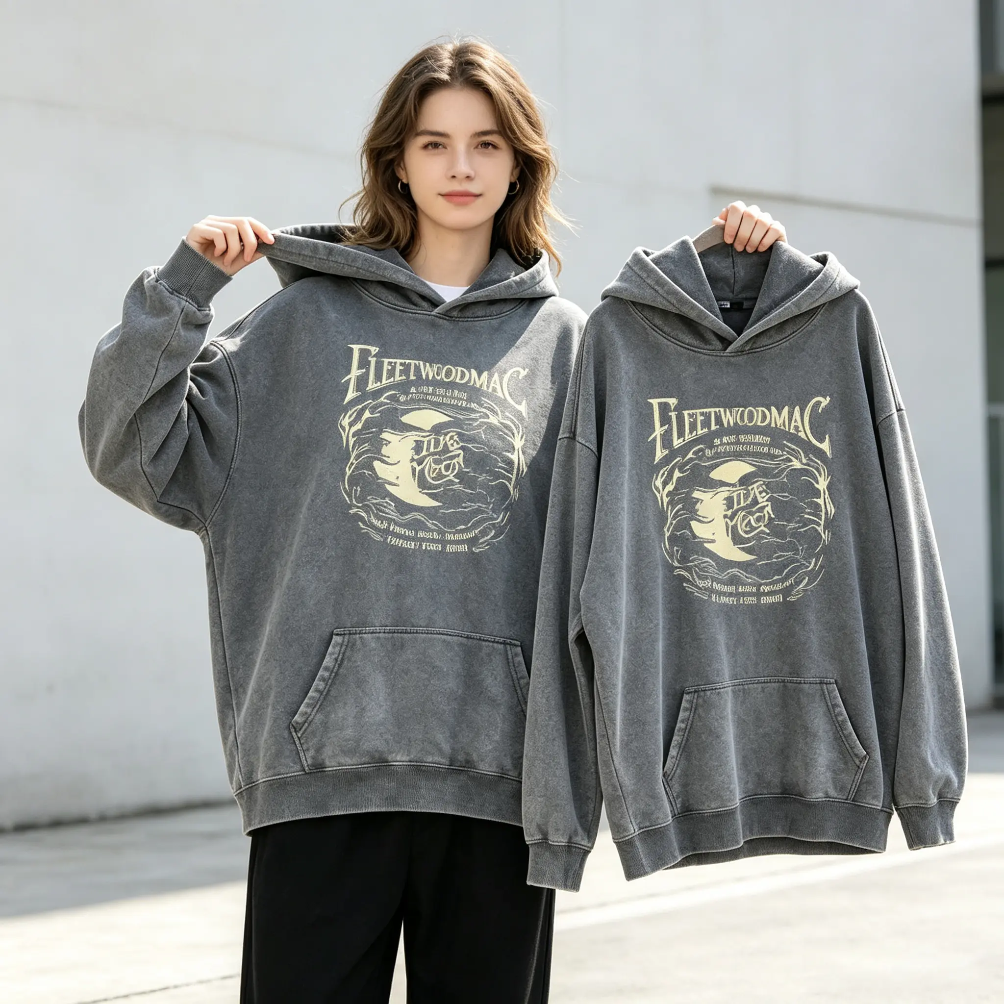Women's Retro Graphic Hoodies - Vintage Acid-Wash Cotton-Blend Polyester Pullover, Oversized Long-Sleeve Hooded Neck Streetwear for Layering, Biker Outfits, Thanksgiving Sweatshirts Womenswear