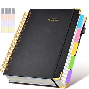 Hardcover Spiral Notebook Journal with Removable Dividers Tabs, 300 Pages Leather 5 Subject Notebook College Ruled, Large B5 Notepad for Work School Note taking, Lined Journal for Women