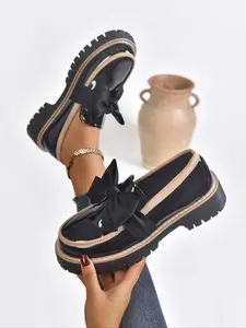 Women's Thick Sole Loafers, Butterfly Knot Decor, Comfortable Walking Shoes, Elegant Design, Perfect for Daily Wear, Butterfly Decorated Loafers