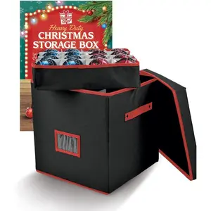 Holiday Cheer Premium Christmas Ornament Storage with 4 Tray – Christmas Storage Container with Dividers Perfect for Holiday Decorations– Fits 64 Holiday Ornaments – Tear-Proof Fabric
