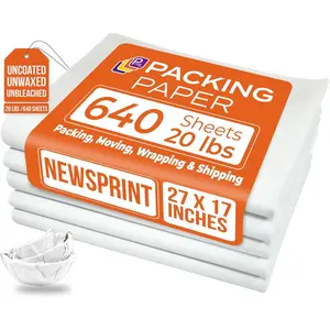 Bulk White Packing Paper Sheets for Moving 640 sheets 27" x 17" 20 lb Twin Pack Newsprint Wrapping Paper for Moving Supplies Packing Materials