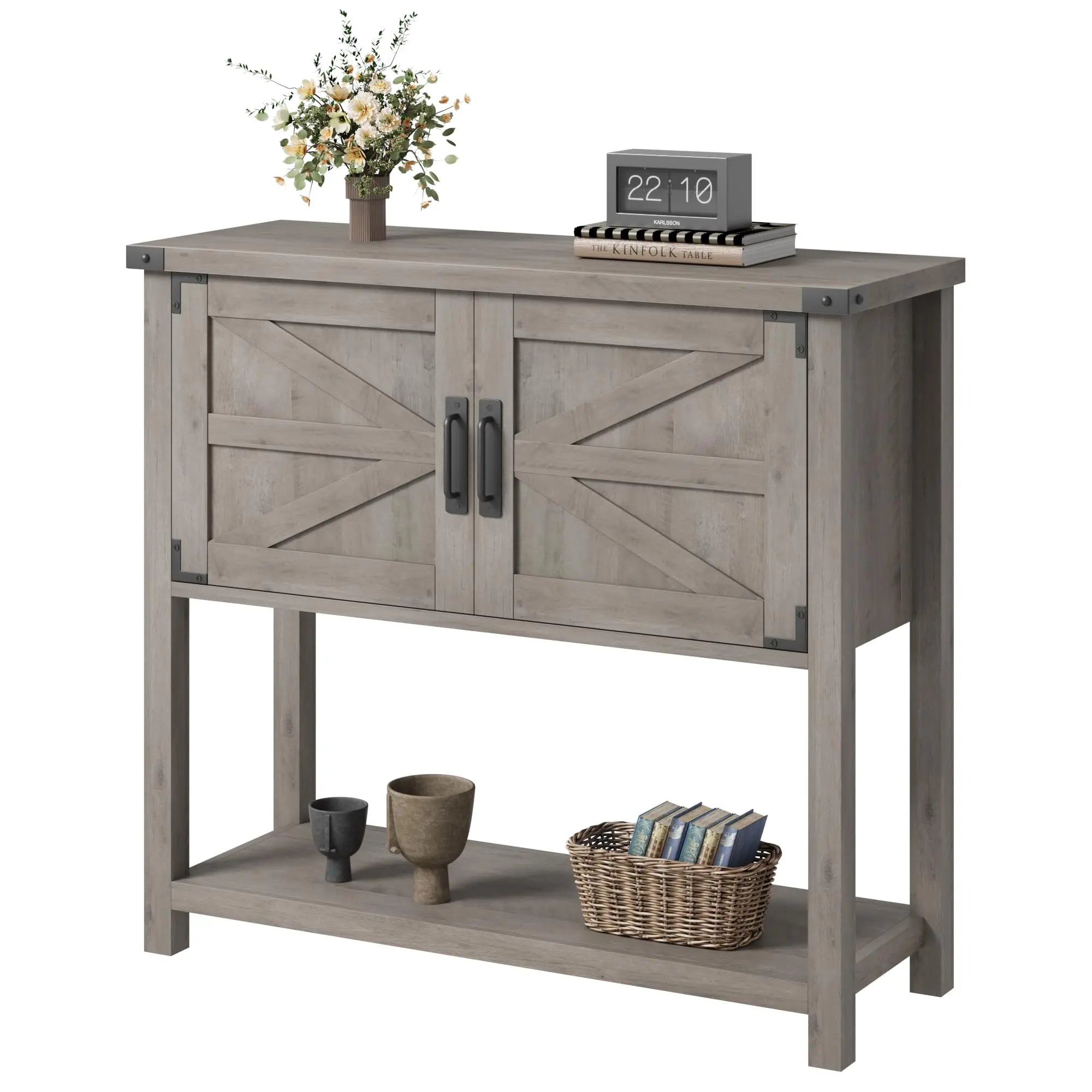GARVEE Farmhouse Entryway Table with 2-Door Cabinet, Wood Console Table with Storage, Coffee Bar Cabinet, Sofa Tables Buffet Sideboard for Kitchen, Hallway, Dining, Living Room