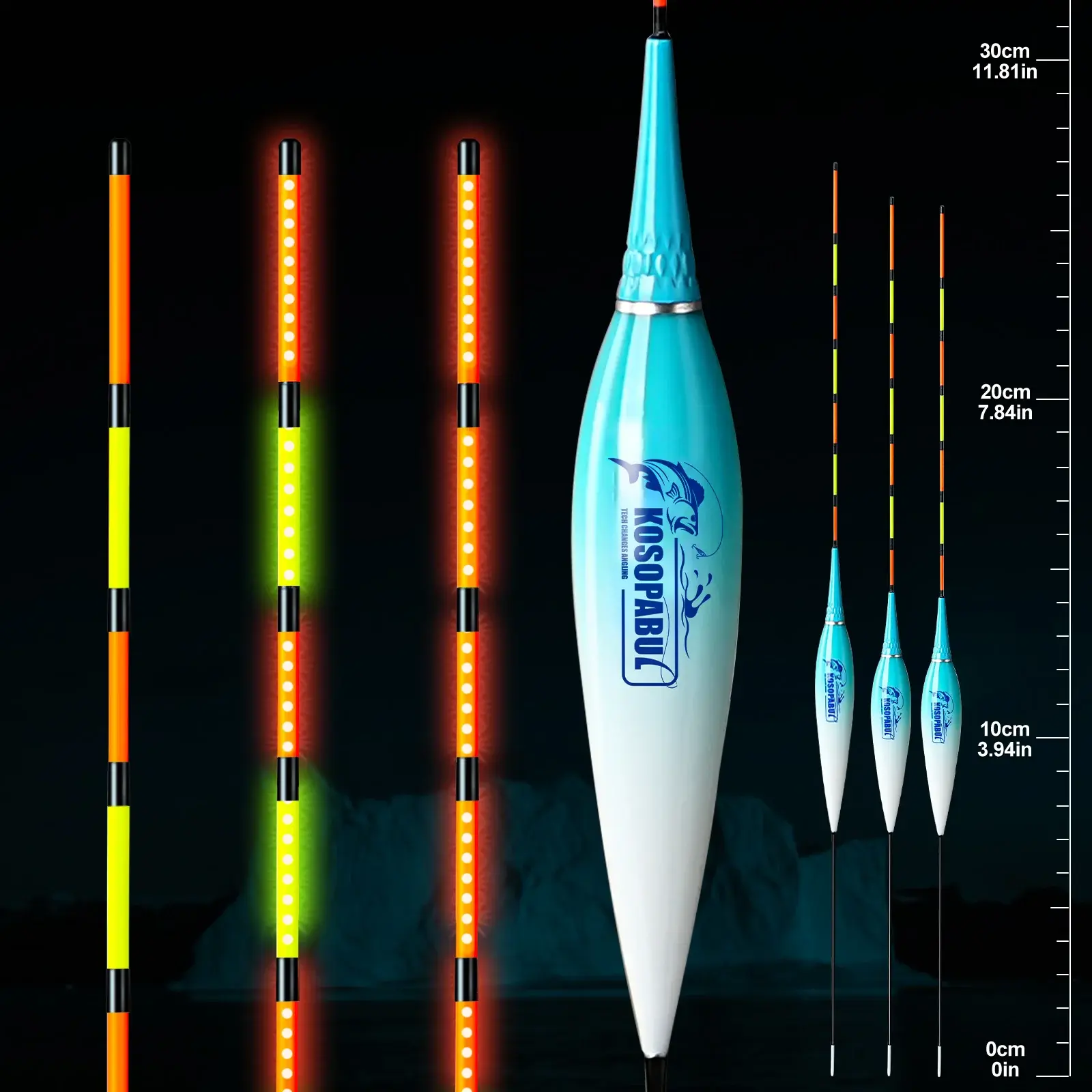 Smart LED Fishing Float Kit,  1.15g Gravity Sensing Fishing Bobbers with CR316 Batteries, Carbon Fiber Bite Indicator Floats for Day & Night Freshwater and Inshore Fishing