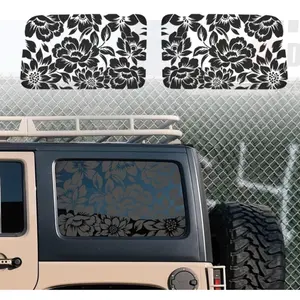 Floral Flower Print Rear Window Decals for 2018-2023 Jeep Wrangler 4 Door JLU Matte Black Vinyl Stickers Fits 2018 2019 2020 2021 2022 Models